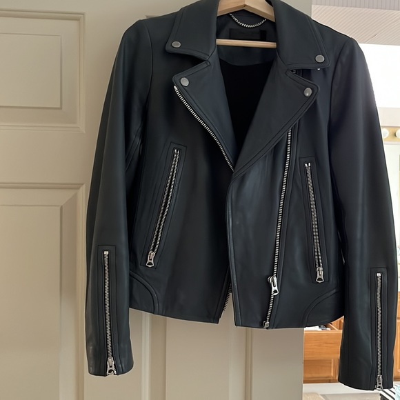 Blue Leather Biker Rag and Bone Jacket. - Picture 7 of 9